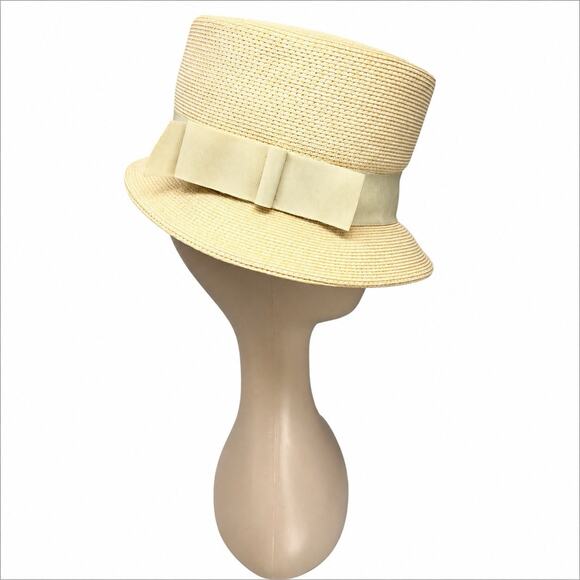 Vintage 1960s Jackie Kennedy Ivory Straw Dress Hat Camelot Era
